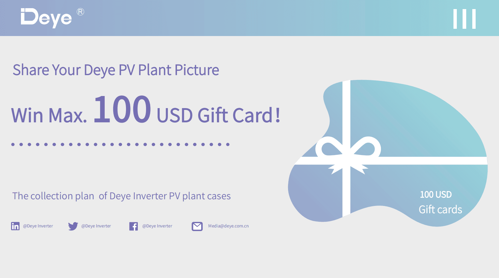 Share photos or videos of PV station by using Deye inverter . Win up to Max. $100 Amazon Gift Card!